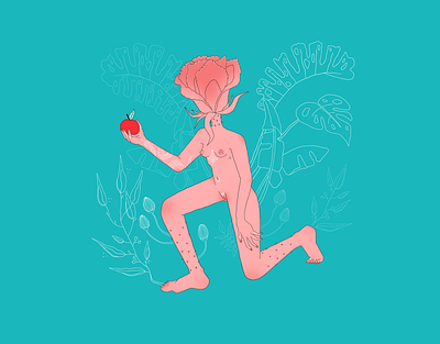 Eve and The Forbidden Fruit apple bible edem eve flat flower illustration outline procreate