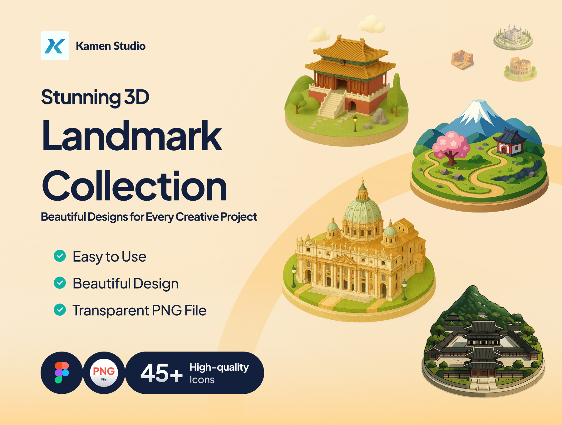 Landmark Collection - Stunning 3D Icons 3d app branding design icon illustration landmark logo smart ui uidesigner uiux ux vector web