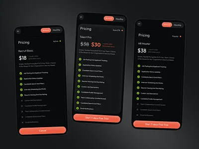 Pricing Plans UI for HR Management App app design hr management hr platform hr software hrms mobile app pricing screen product design saas subscription plans ui design
