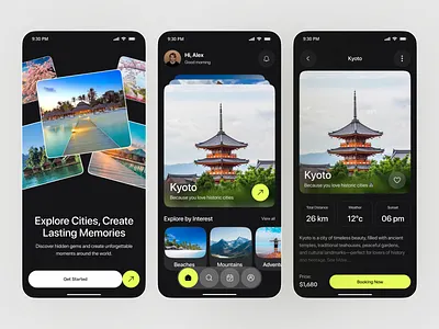 Travel App UI Design app app design booking flow card ui city guide app design destination app explore cities ui ios mobile mobile app onboarding ui tourism app design travel app travel booking app travel dashboard travel ui trip planner app ui
