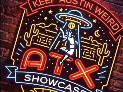 Volleyball Tournament Neon Signage Illustration alien badge design branding brandmark colorful custom lettering desert graphic design illustration label design lettering logo design neon packaging poster print signage sports texas volleyball
