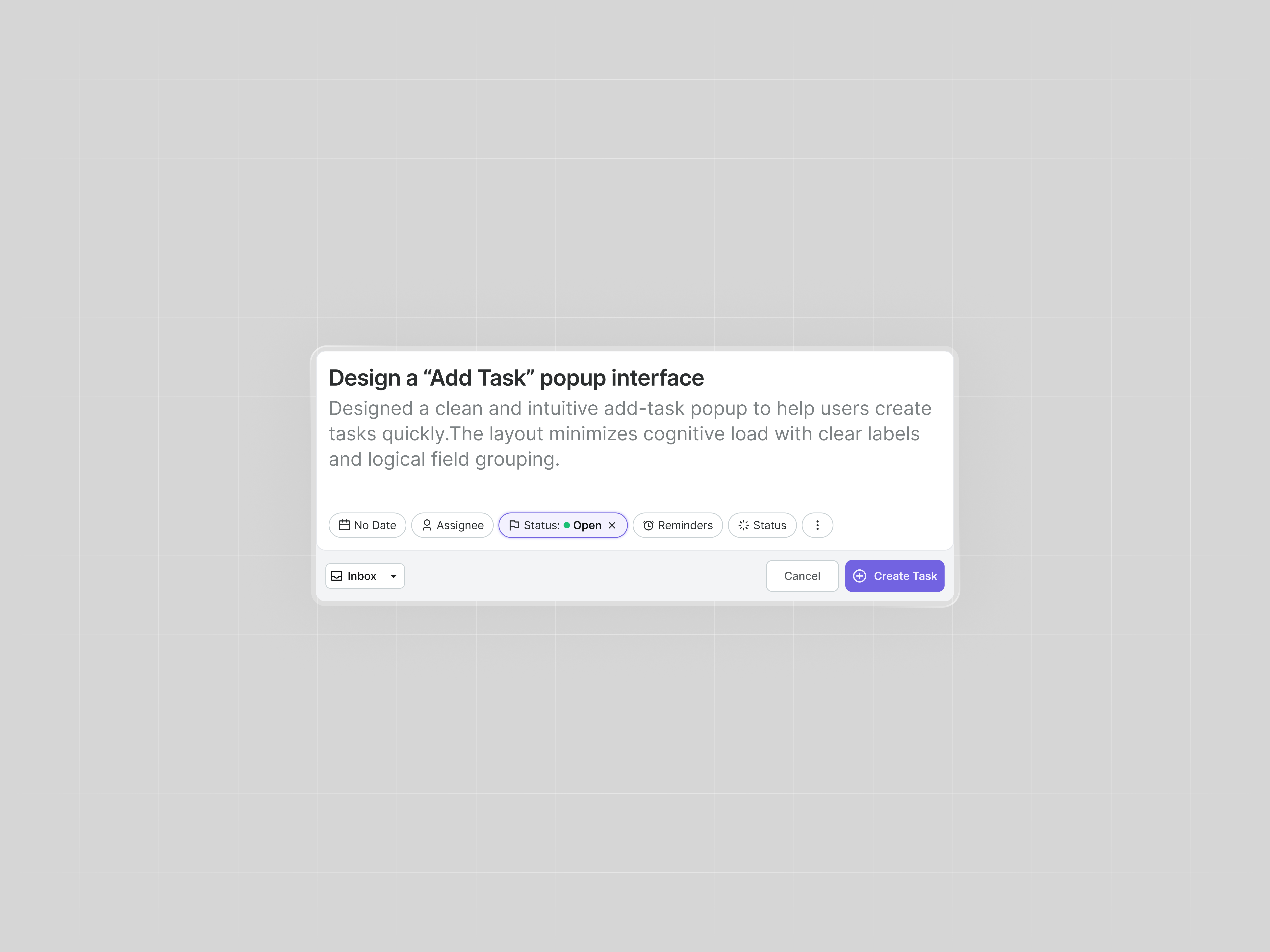📝 Add Task Popup — Task Management UI add task popup clean ui dashboard ui modal ui design modern ui product design productivity app ui saas dashboard task management ui ui design ux design