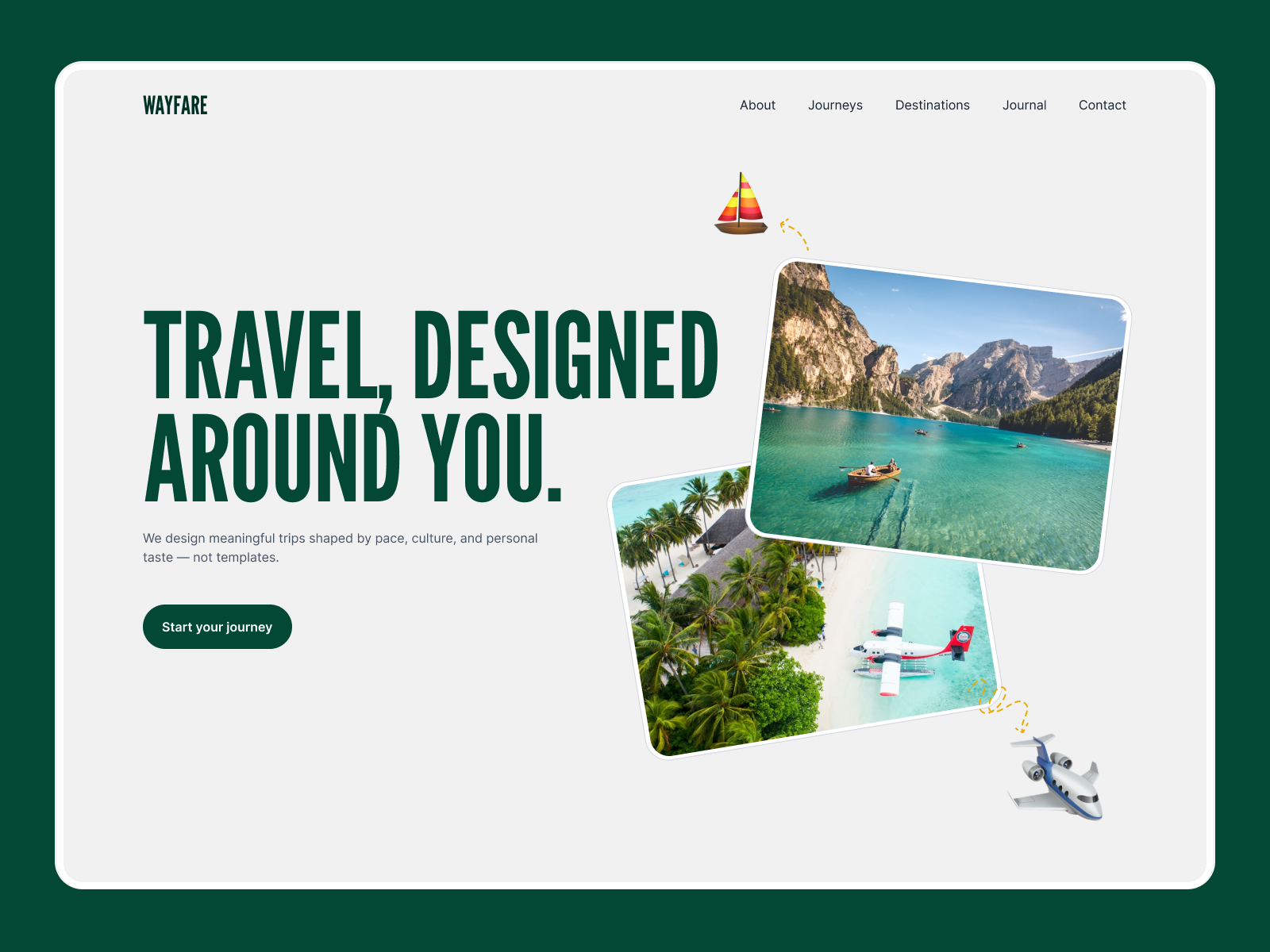 Example of Wayfare Travel Website Hero Exploration
