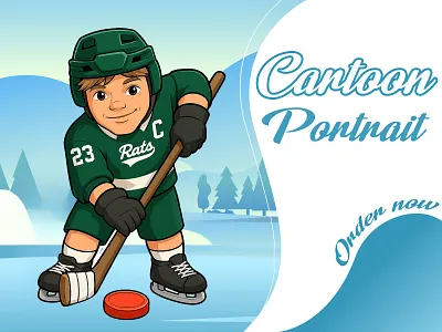 Cartoon Hockey Player Portrait | Custom Cartoon Illustration cartoon cartoon art cartoon portrait design graphic design hockey ice illustration portrait skating