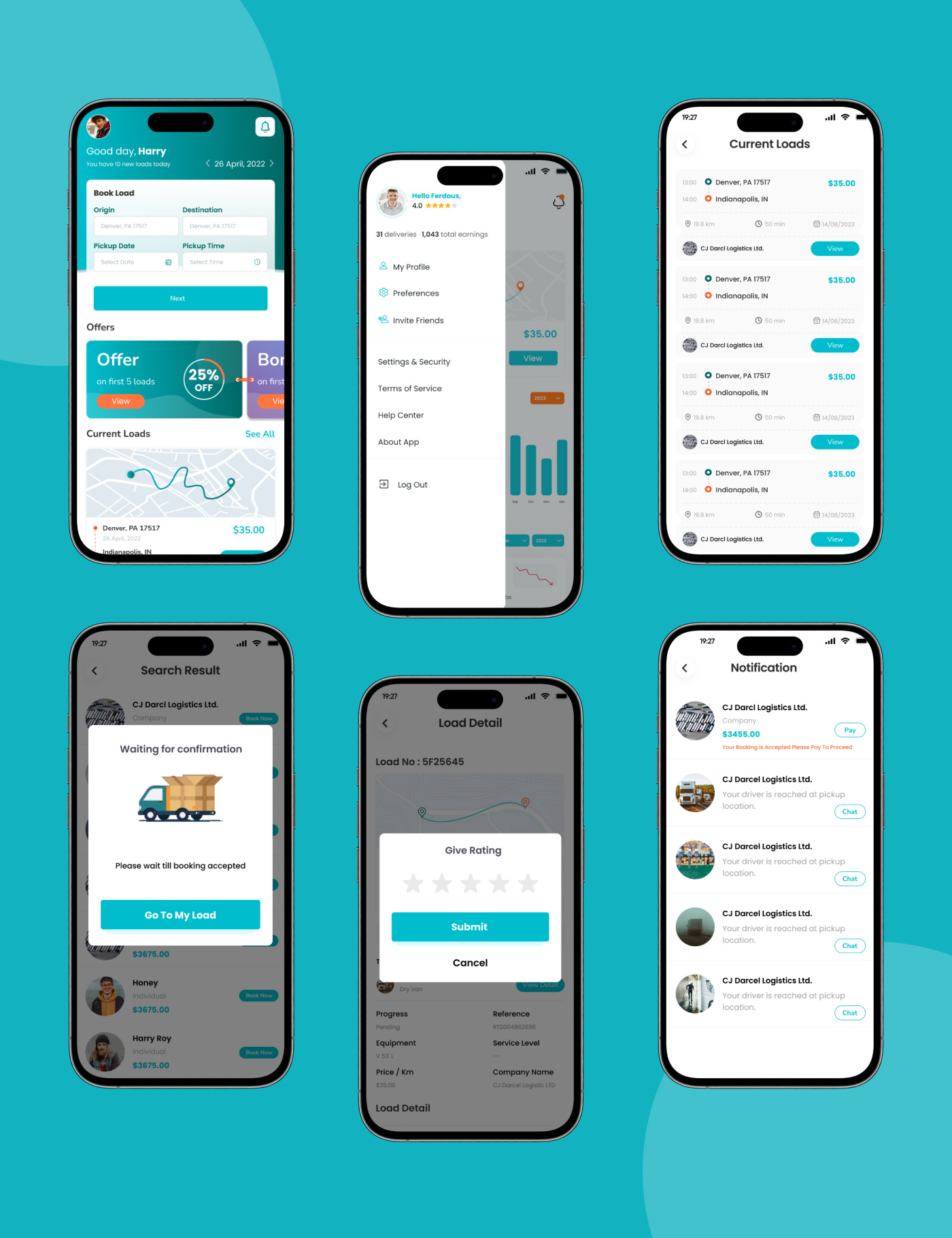 Logistics & Delivery App UI Design app design clean ui delivery app ios app design logistics app mobile app ui transport app ui ux