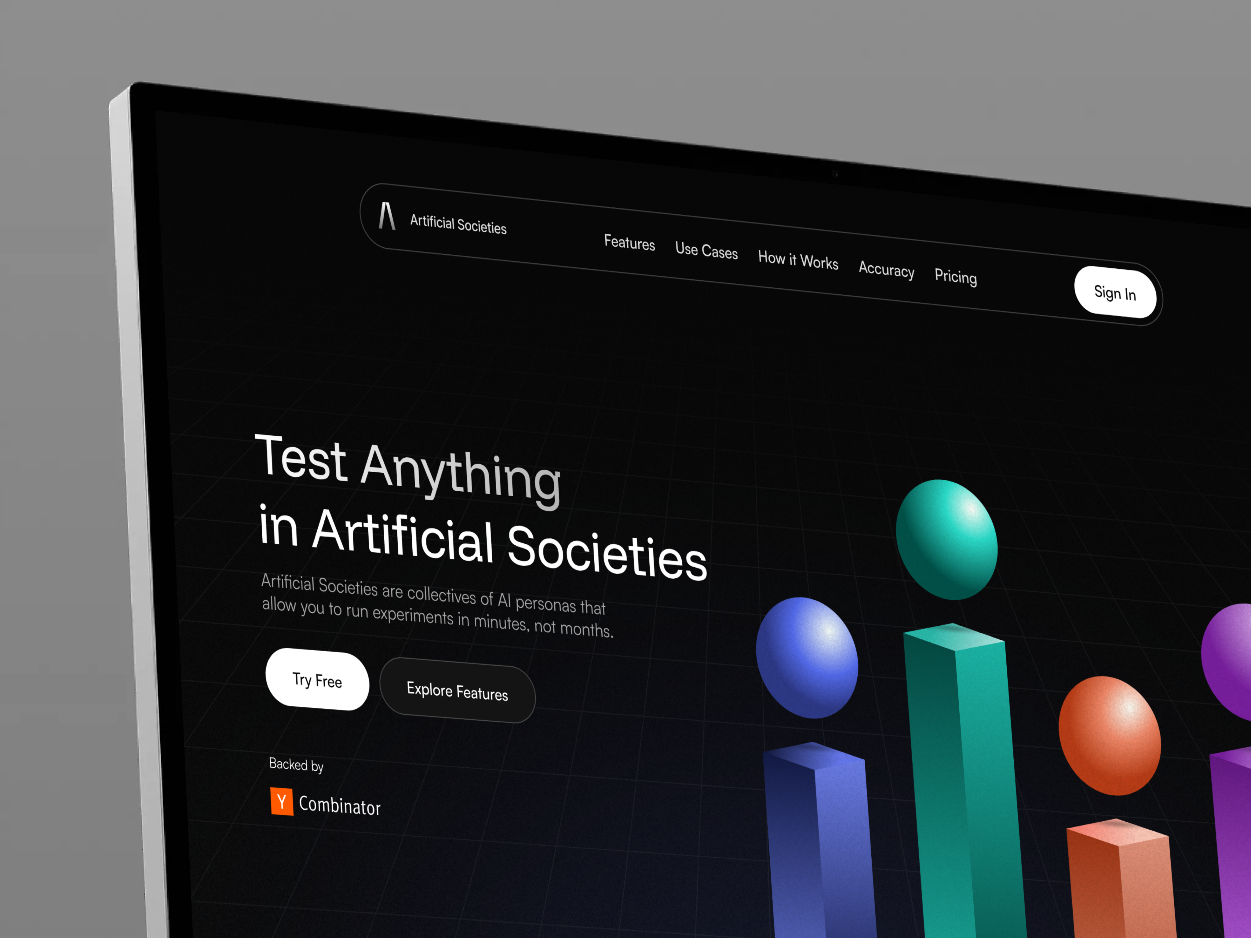 Example of Landing Page for an AI Simulation Platform