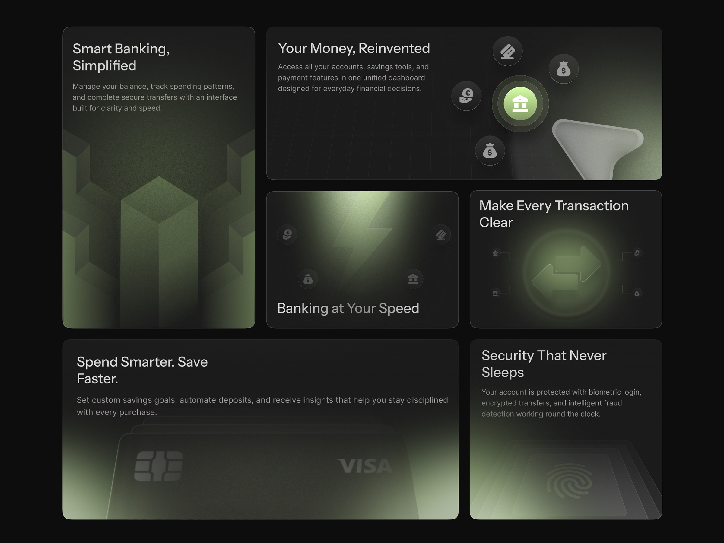 Digital Banking Bento UI — Dark Fintech Concept banking bento banking design bento design dark design fintech fintech bento card modern design saasui design ui design