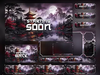 Samurai Moon Animated Stream Package: For Twitch Overlay, YouTub animated pack stream animated screens design kick overlay kick screens kick stream animated overlay overlay pack stream overlay stream stream design stream overlay stream pack twitch twitch overlay