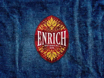 Enrich Botanical Gin badge logo botanical design eco leaves lettering lettermark logo patch design patch work text design text logo typo typogaphy wordmark
