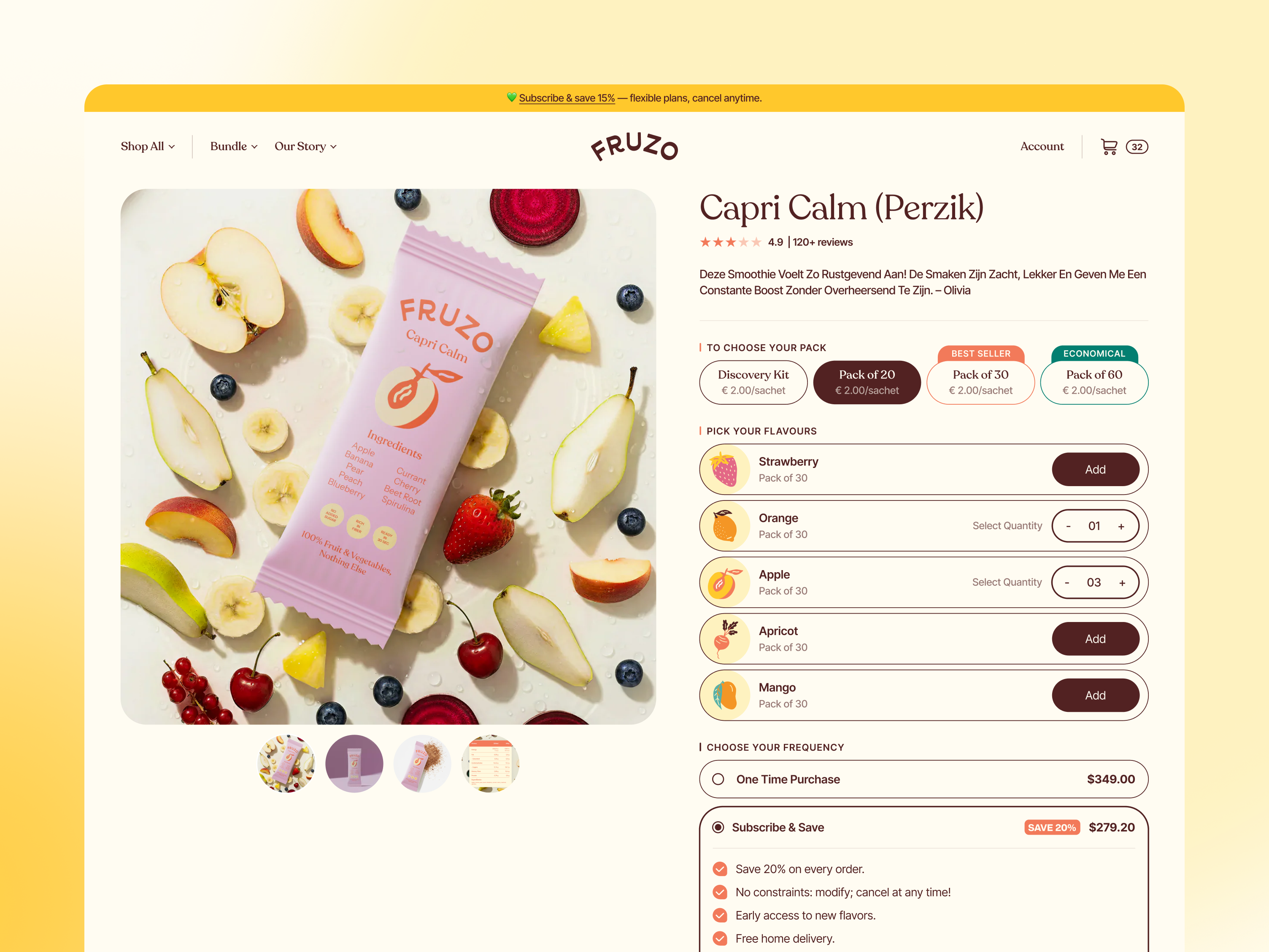 Fruzo - Product Page Design aboxagency branding design desktop view drinks and beverages ecommerce flavors fruzo graphic design mega menu menu pdp product page products shop strawberry ui uiux
