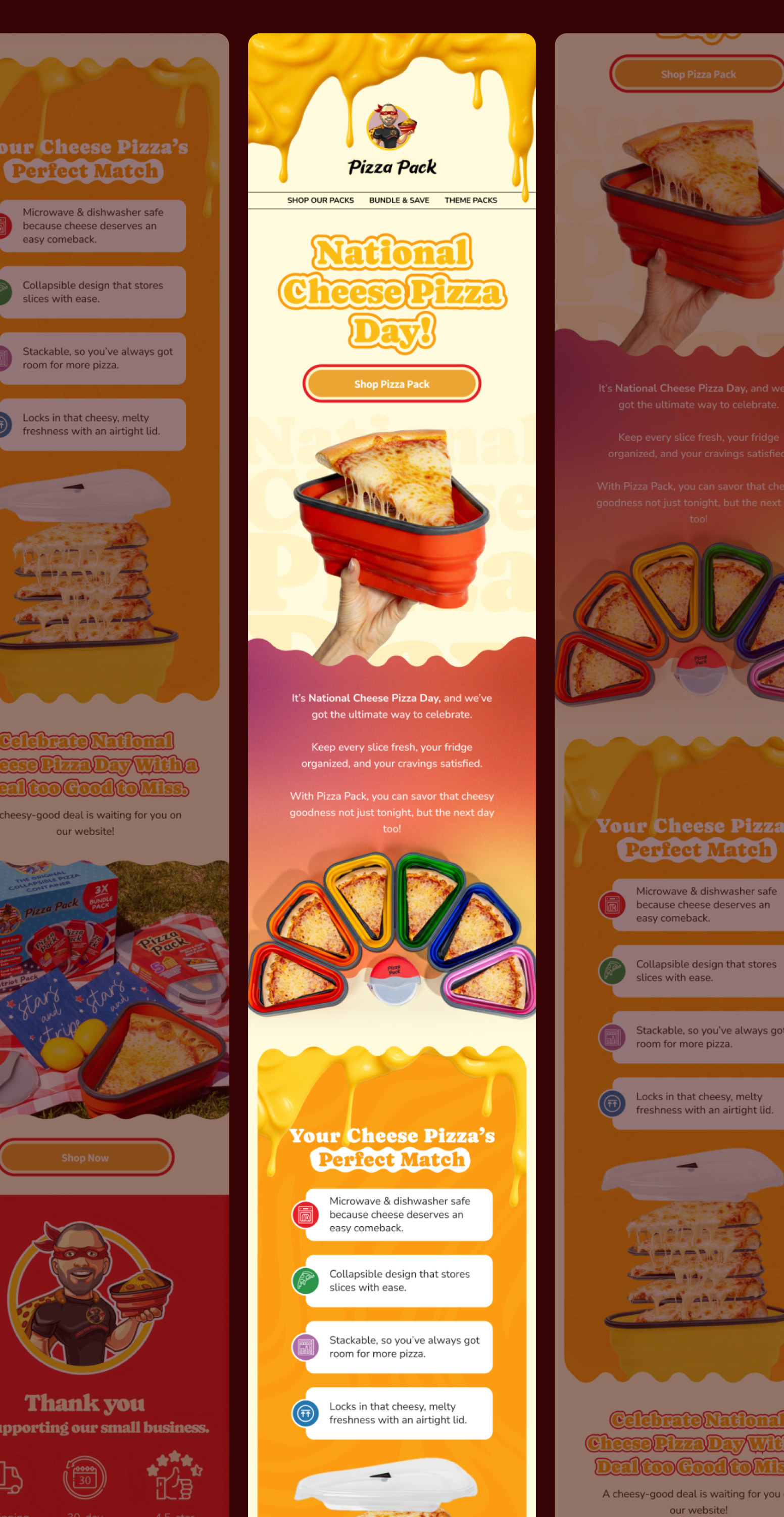 Pizza Pack Email Design _ National Cheese Pizza Day cheese day campaign conversion focused email d2c email marketing digital marketing visuals ecommerce branding ecommerce email email campaign design email design email layout design email marketing design email template design food brand email high ctr email design klaviyo klaviyo email design mailchimp marketing email inspiration mobile friendly email pizza brand marketing promotional email design