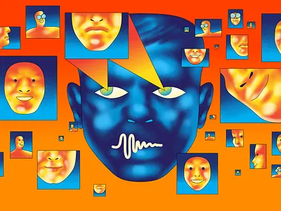 Social Anxiety - Science Focus affinity designer color colour drawing editorial faces graphic illustration illustrator magazine psychedelic retro science shading study texture vector vibrant