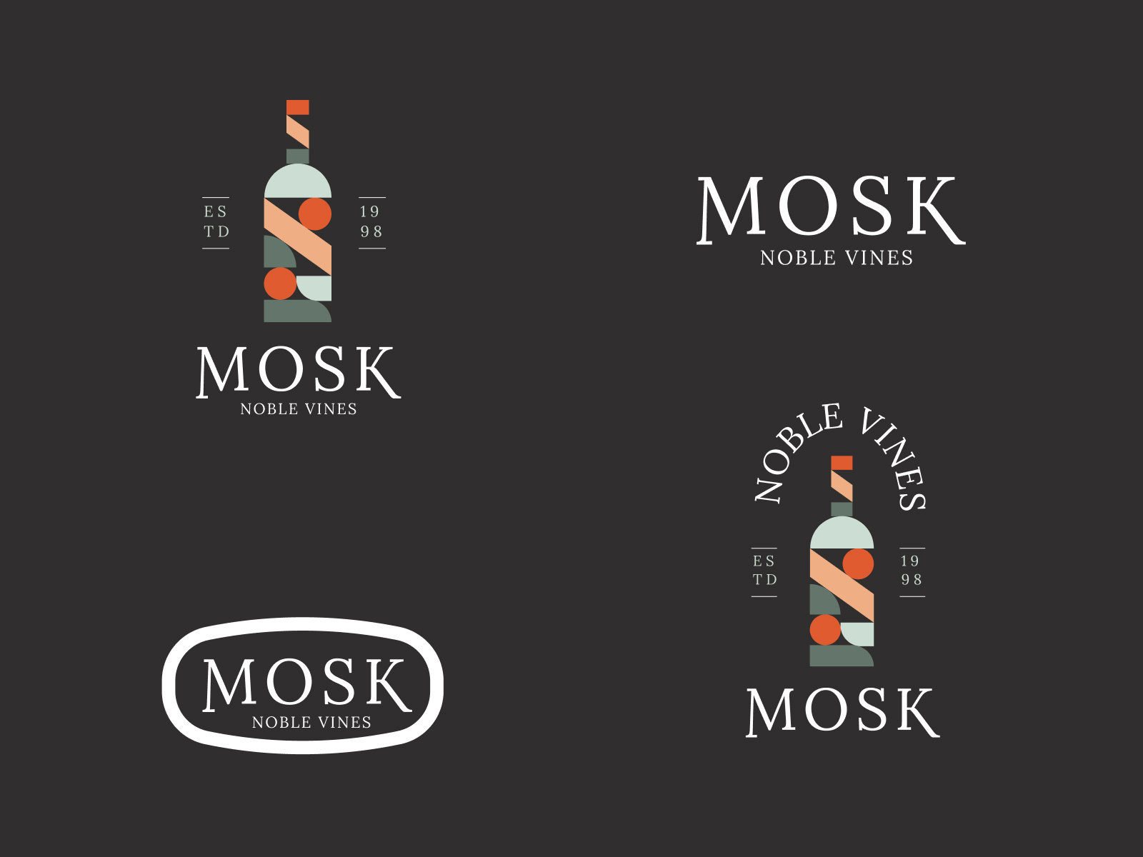 MOSK—A Wineshop Identity badge logo beaverage branding brand identity brand manual brand style branding emblem logo illustration retro logo typography vintage logo wine logo wineshop wineshop branding wineshop logo