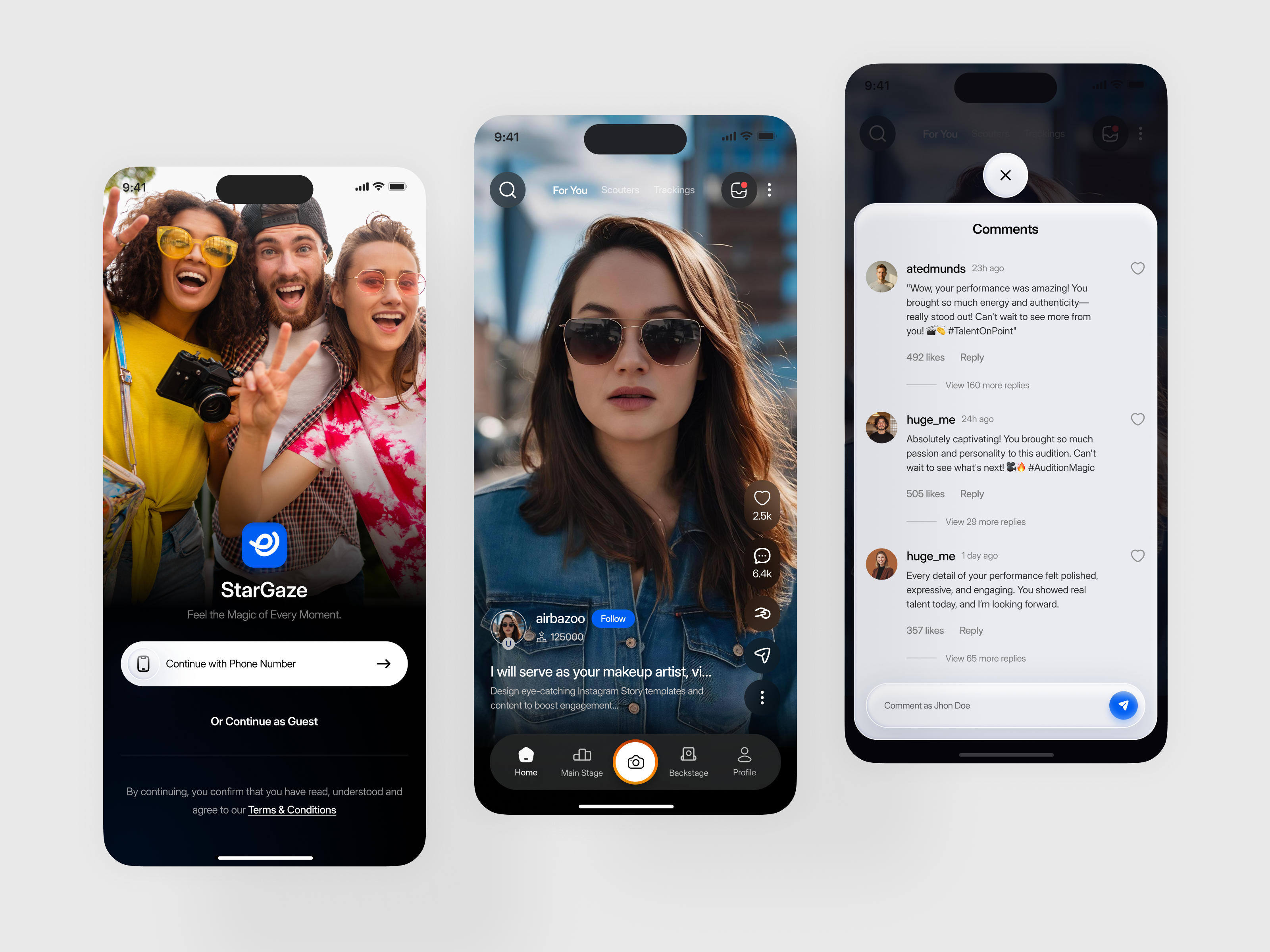 StarGaze | Social Media Mobile App Design app app design community app community social network app ui dark mode mobile app ui influencer social app ui ux ios mobile app ui design mobile mobile app mobile app design modern social app interface product design social app social media app ui design social platform designed user profile screen ui design