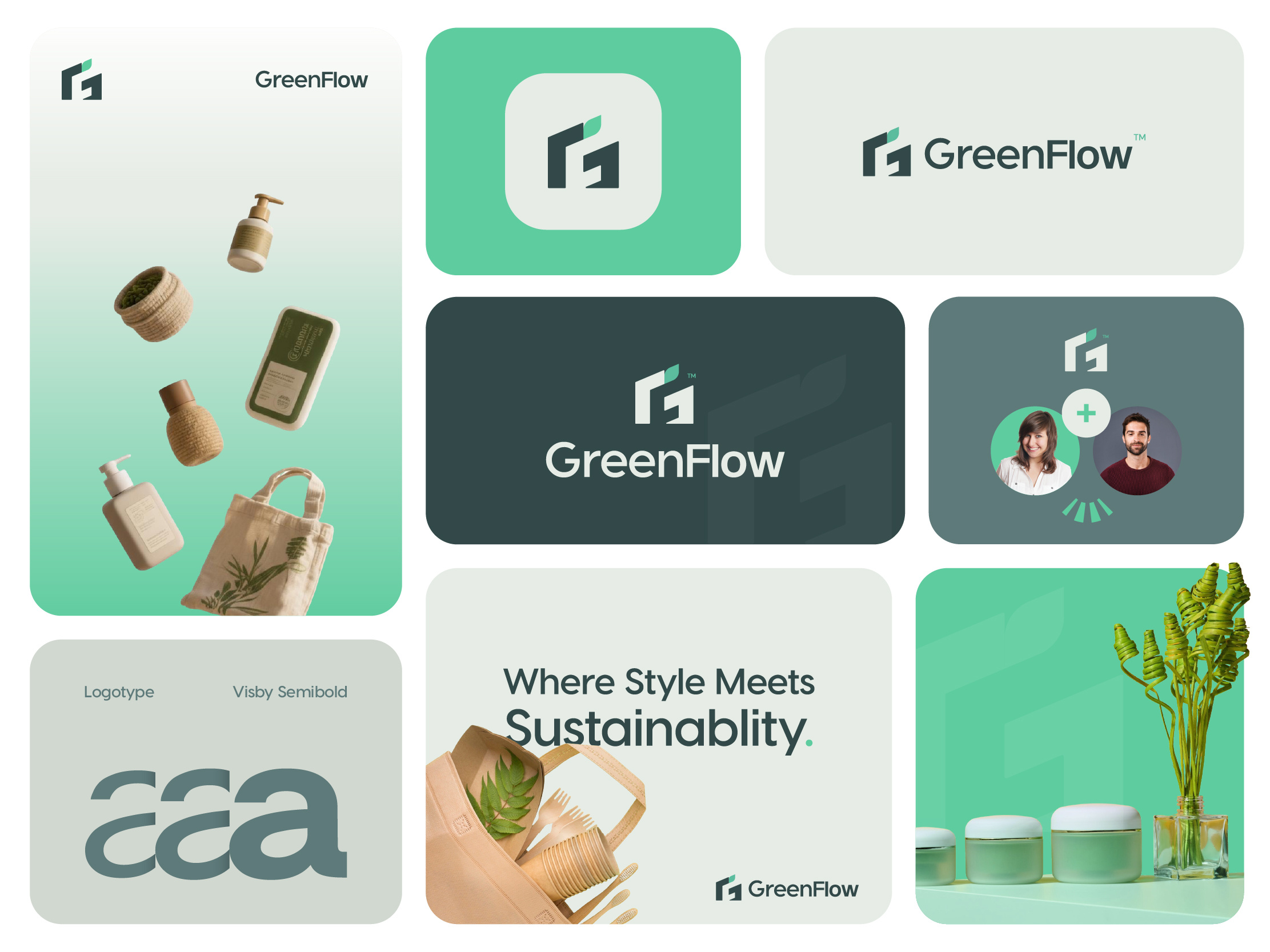 ( GreenFlow™ ) Eco-Friendly Sustainable lifestyle Brand calm logo clean creative logo eco friendly brand identity eco friendly brand logo f letter logo g letter logo greenflow greenflow branding home lifestyle brand logo home product logo iconic logo leaf branding leaf logo modern logo natural material branding nature branding sustainable brand logo timeless branding visual storytelling