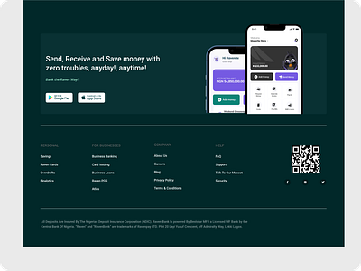 Footer Section - Raven Bank Landing Page Redesign app design fintech footer section landing page product design ui ui design web design