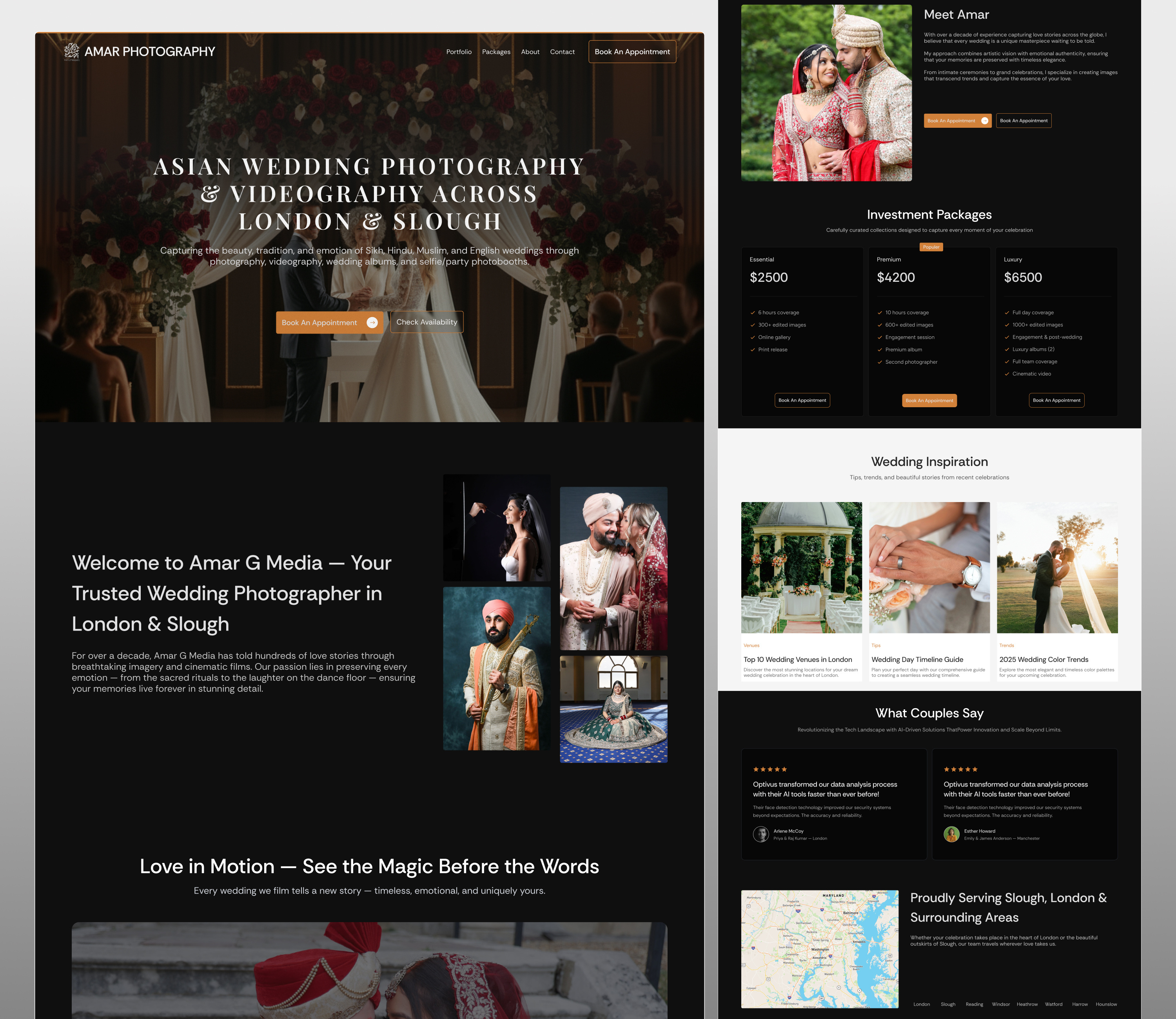 Wedding Photographer Website Redesign | Responsive UX/UI conversion focused ux creative web design dark theme ui figma figma website uiux design landingpage luxury web design modern ui design photography website portfolio website professional web design responsive website seo friendly website ui design showcase user experience design ux case study ux ui design web design inspiration website redesign wedding website design