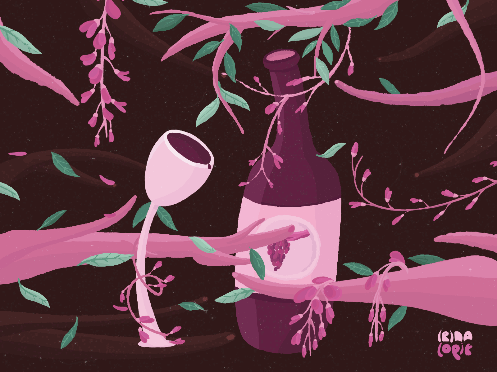 Bottled Nature: Floral & Fruit 🍇 2d animation botanical branding culinary drink floral food gastronomy illustration label motion motion graphics nature night organic packaging surreal texture wine