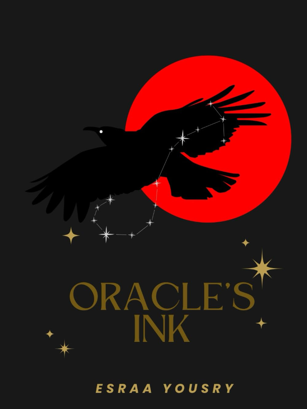 Oracle's Ink — Book Cover Design book cover branding constellation dark art gold graphic design illustration logo print print design raven red stars typography vector