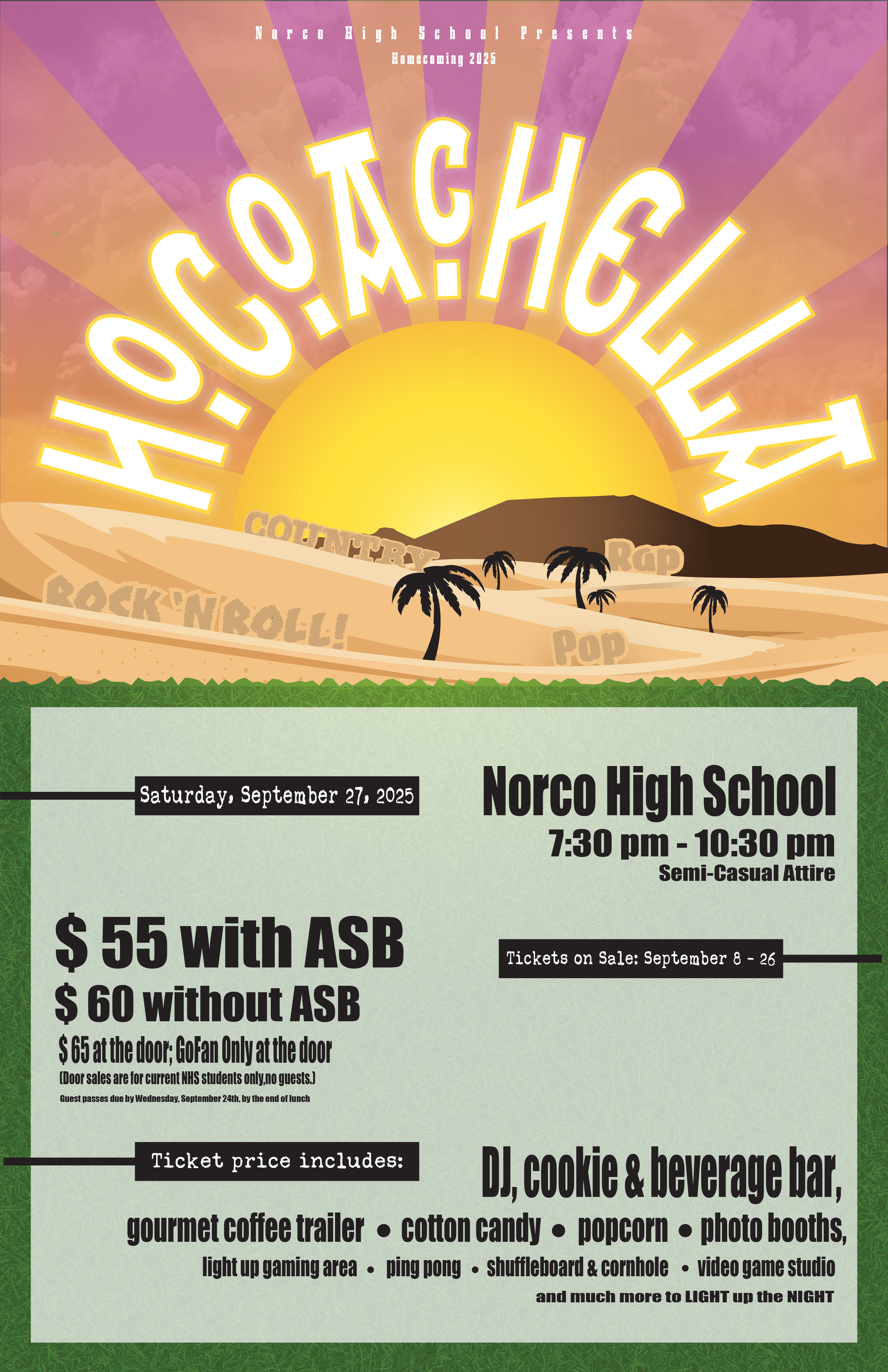 Homecoming Poster Idea NHS 2025 coachella commission dance festival genre graphic design grass high school hocoachella illustrator music poster school sun