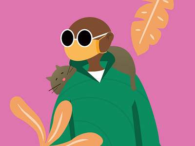 Free Illustration of a Cool Dude and His Furry Cat [Figma File] art cartoon character art character illustration characterdesign flat graphic design illustration man with a cat