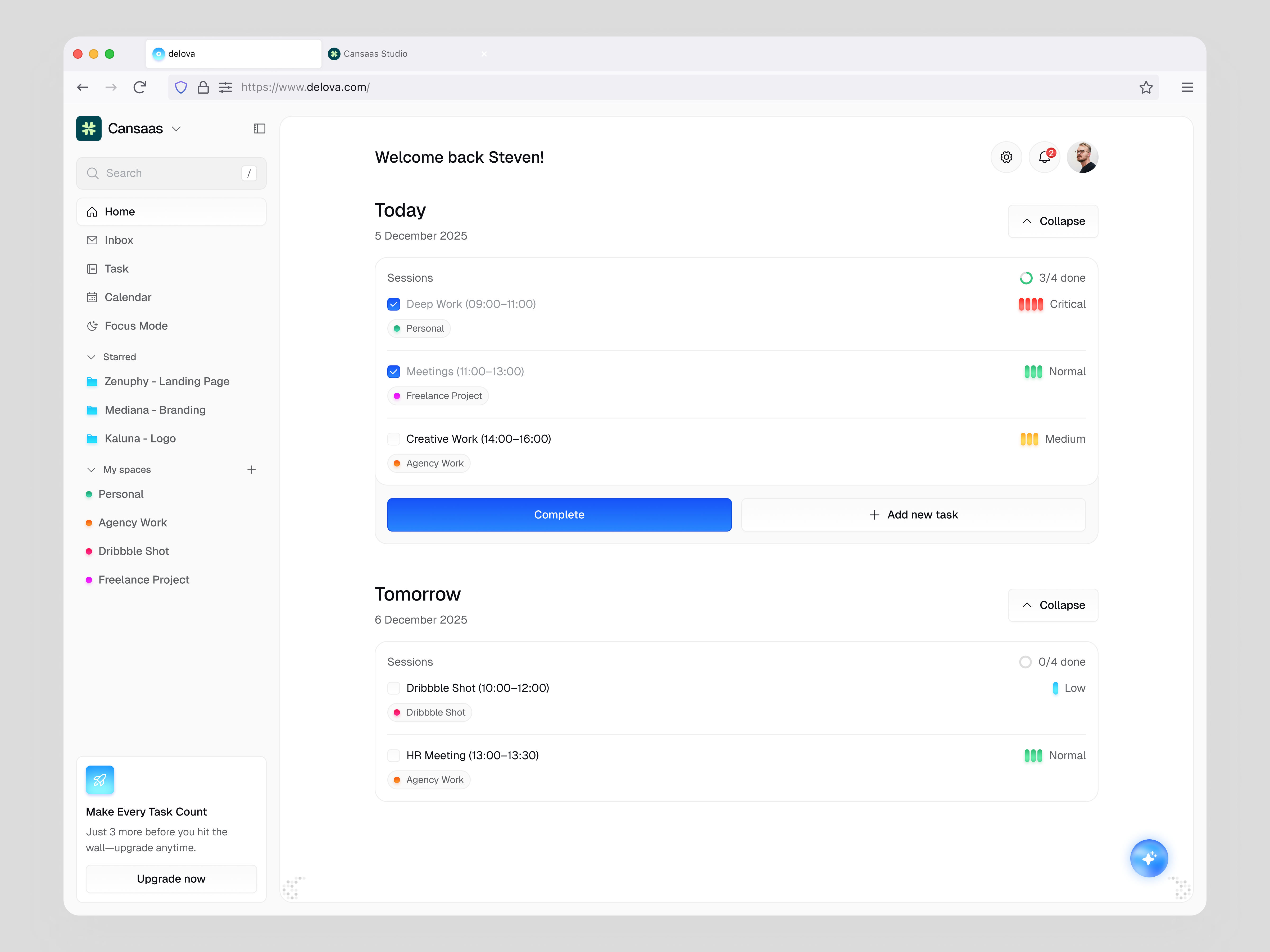 Delova - To Do List Dashboard cansaas clean daily planning dashboard design minimal design modern ui product design productivity tool saas task management task planner task tracking to do list ui ux workflow management