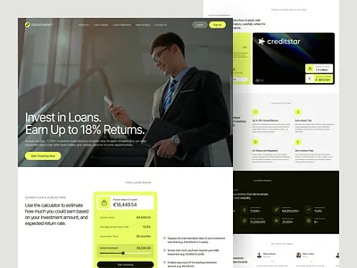 Investment Landing Page b2b fintech finance landing page finance web design fintech landing page investment platform landing page landing page design loan marketplace saas landing page startup startup finance startup investing startup landing page startup website web design