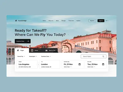 Airline Flight Booking Website | Hero Section UI Concept booking platform figma flight booking hero section homepage concept inspiration interface landing page product design saas travel travel app travel ui travel website ui design user interface ux design web inspiration website wed design