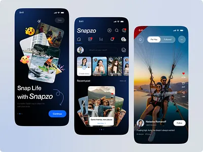 Snapzo- Social Media App app design content creator design feed design mobile app mobile design reels shorts skateboard social social app social network socialmedia startup tiktok ui uiux user interface ux video
