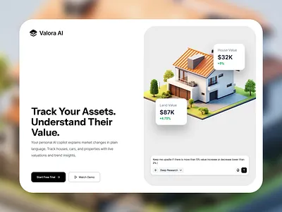 AI Copilot for Real-Time Asset Valuation 3d ai ai copilot analytics animation artificial intelligence branding dashboard figma fintech graphic design interface design landing page logo proptech saas ui ux web design