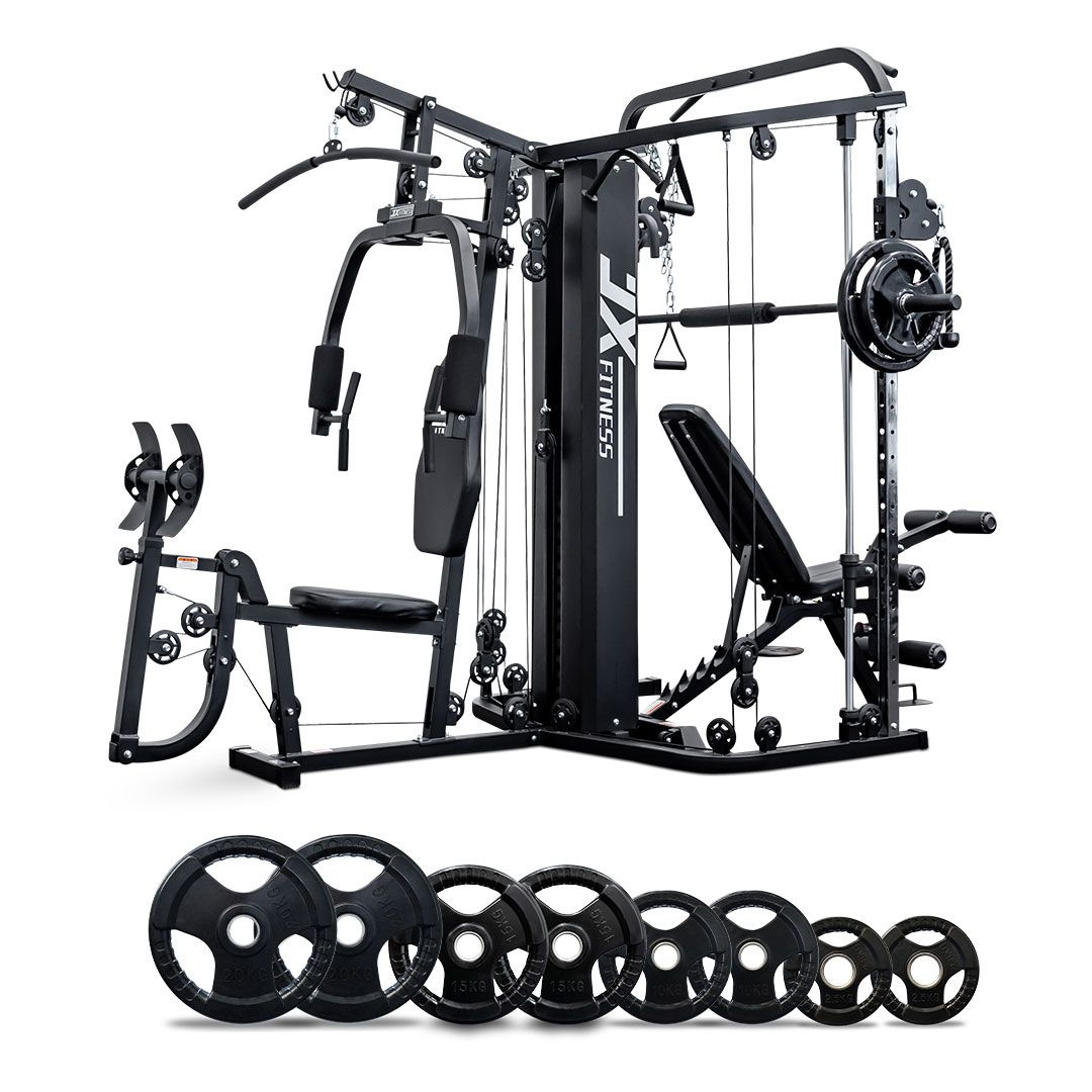 JX MULTI STATION HOME GYM + ADJUSTABLE BENCH + 100KG WEIGHT PLAT by ...