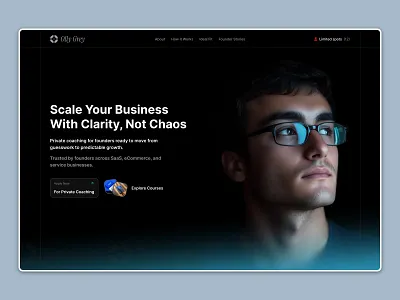 Business Coaching Landing Page coachingwebsite conversiondesign creative darkthemeui darkui designinspiration founderdesign framer landingpagedesign minimal minimalui modern ui modernweb productdesign saasui startuplandingpage uiux uxdesign webdesign websiteui