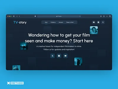 TV Landing Page Hero Block branding cinematic clean ui dark theme design figma film filmmaking hero landing main page media movie saas streaming tv ui ux video website