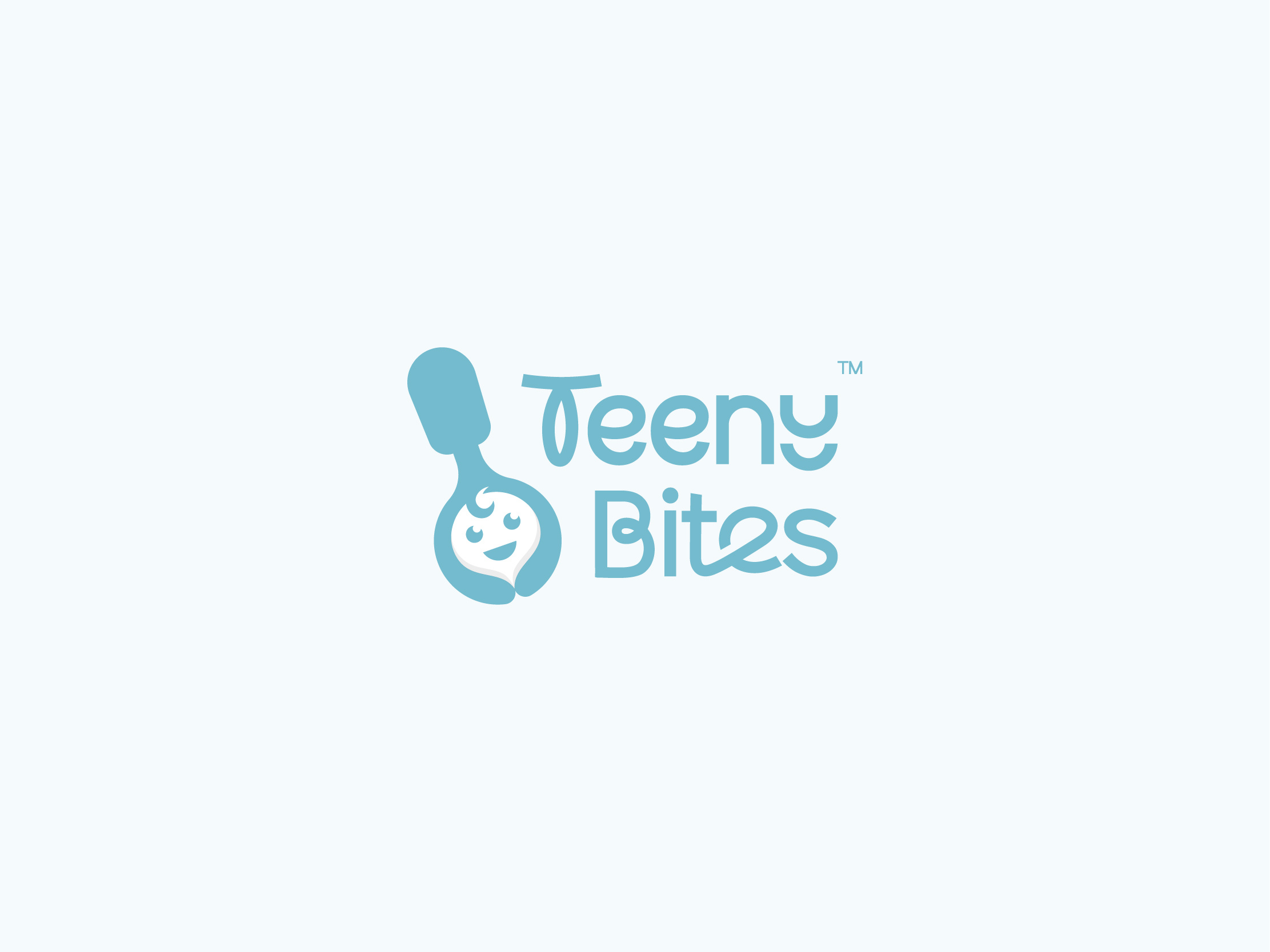 Teeny Bites - Solid Starts. Smiles Guaranteed. baby app logo baby brand identity baby brand logo baby first solid food baby smiling logo baby spoon logo clean combination mark logo cute baby logo feeding baby branding first feeding baby logo kids logo playful typography professional smiling baby logo solid food solid starts app solid starts logo spoon feeding teeny bites
