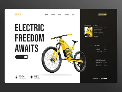 VELOCYN / Electric Bike — Hero Section cleandesign ebike electricbike herosection landingpage minimalistui uidesign webdesign yellowbike