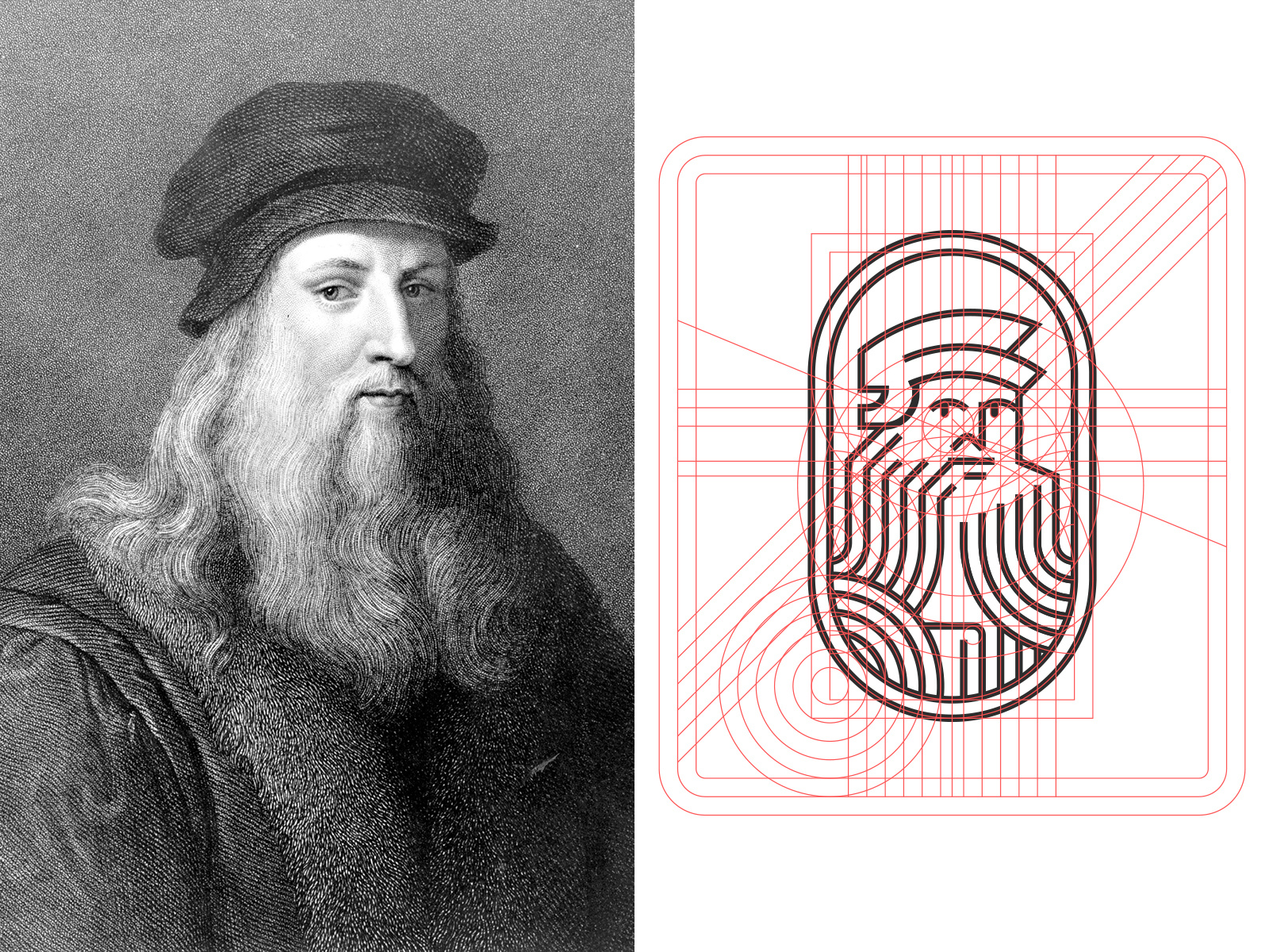 Leonardo da Vinci Portrait Logo Design by Anhdodes anhdodes art artist brand branding canva construction design grid iconic leonardo da vinci line art logo logo design logomark portrait symbol