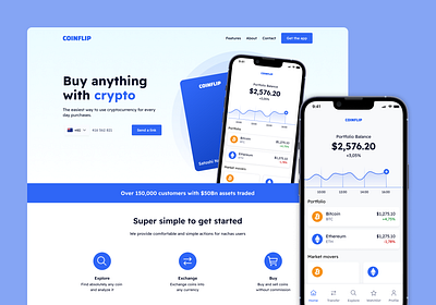 Crypto Website for CoinFlip bitcoin blockchain crypto crypto exchange crypto wallet cryptocurrency design ethereum figma investment landing page market mobile app stock trading ui ux wallet web website