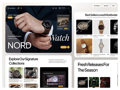 NordWatch - Luxury Watch Store & Premium eCommerce Web Design accessories ecommerce elegant fashion interface jewelry website landing page luxury mehbubur rahman minimal design modern ui online store product page retail design shopping timepiece ui ui ux watch store web design website