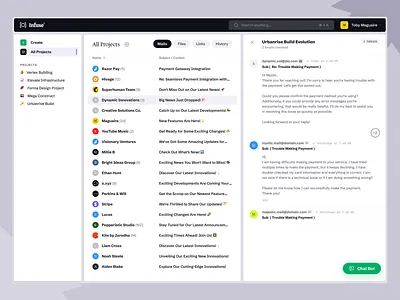 Project-Based Email Workspace ai b2b b2c cards components design system email landing page layout list minimal product design project saas table thread ui ux visual design web