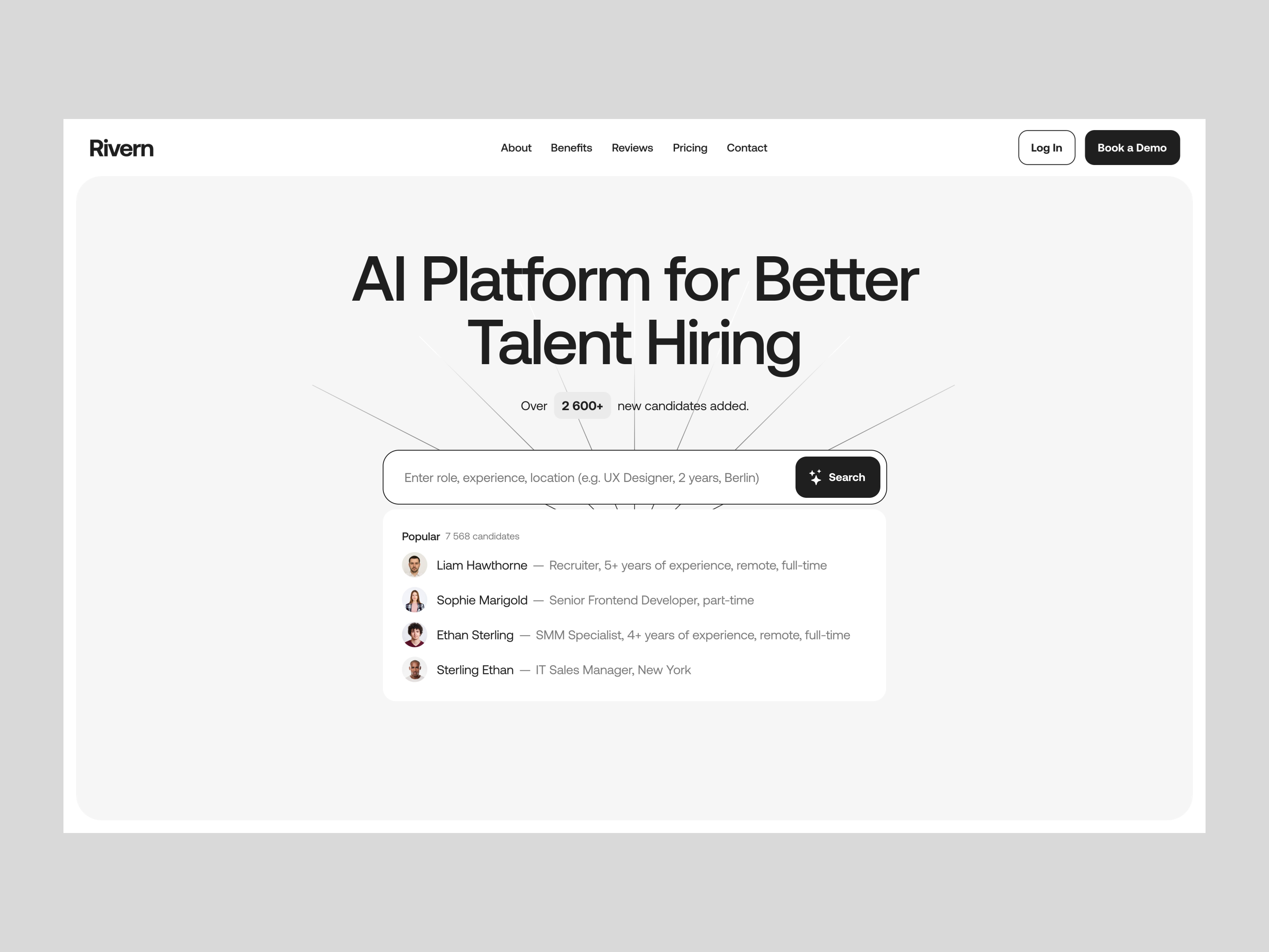 Example of Rivern platform home page interaction