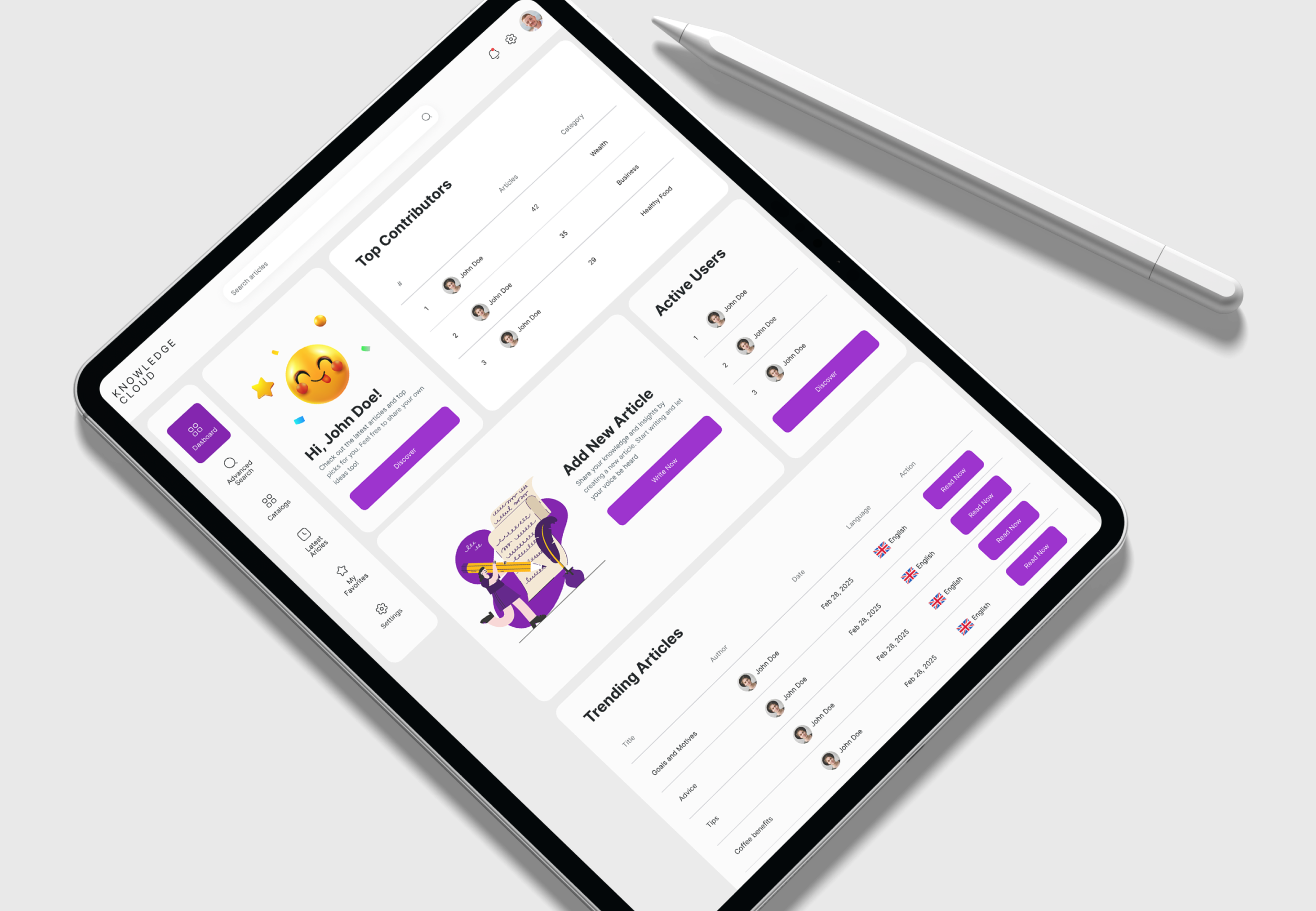 Knowledge Dashboard UI Design design design system figma graphic design interface landing page product design responsive design ui ui design uiux user experience user interface web design website design