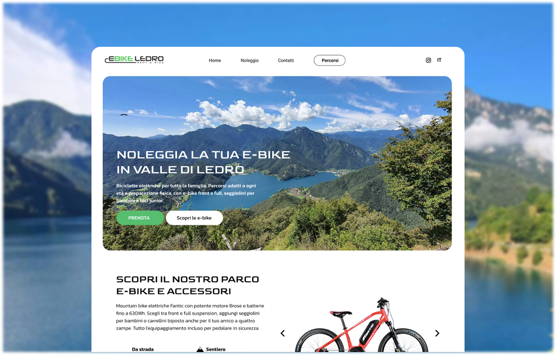 E-Bike Ledro - Web Identity per il Turismo Sostenibile e commerce eco tourism italian design lake garda mountain biking outdoor responsive design sustainable design tourism travel trentino ui uiux web design website