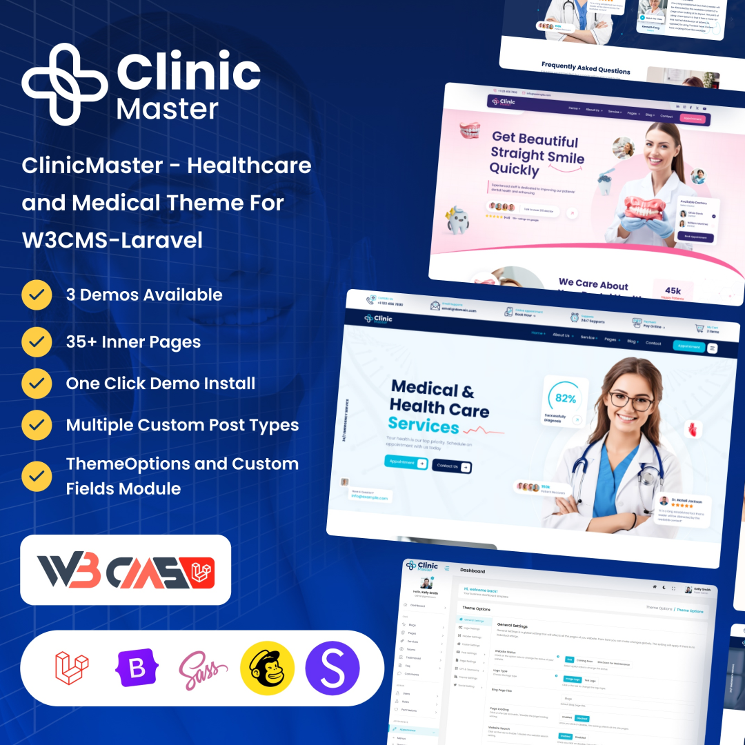ClinicMaster - Healthcare and Medical Theme For W3CMS-Laravel branding creative design illustration logo product design template ui uiux website