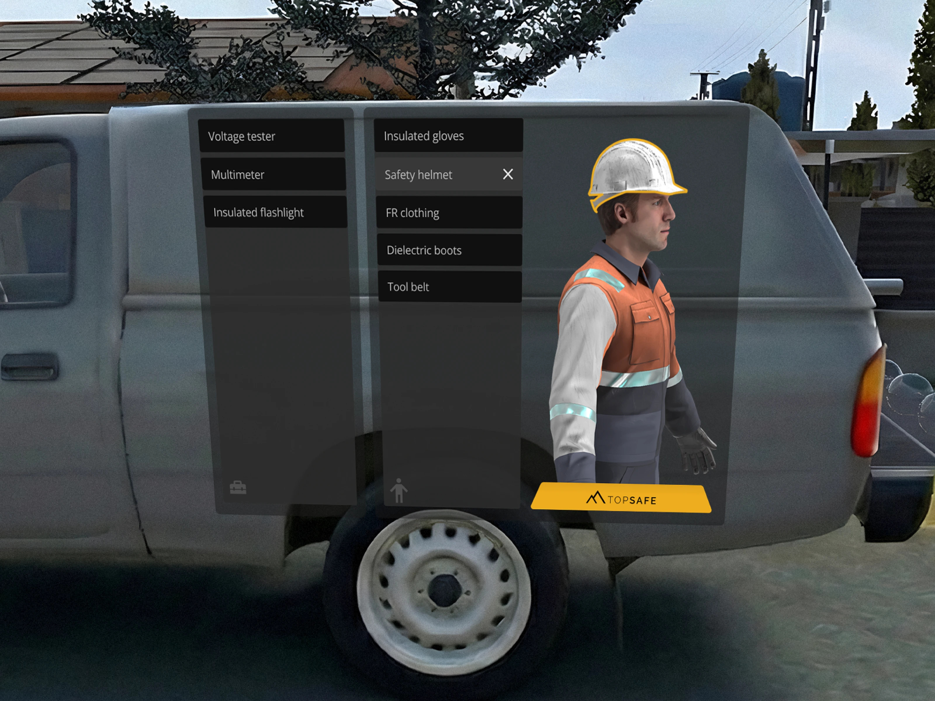Safety training VR dark theme industrial safety safety training spatial ui ui design user interface virtual reality vr
