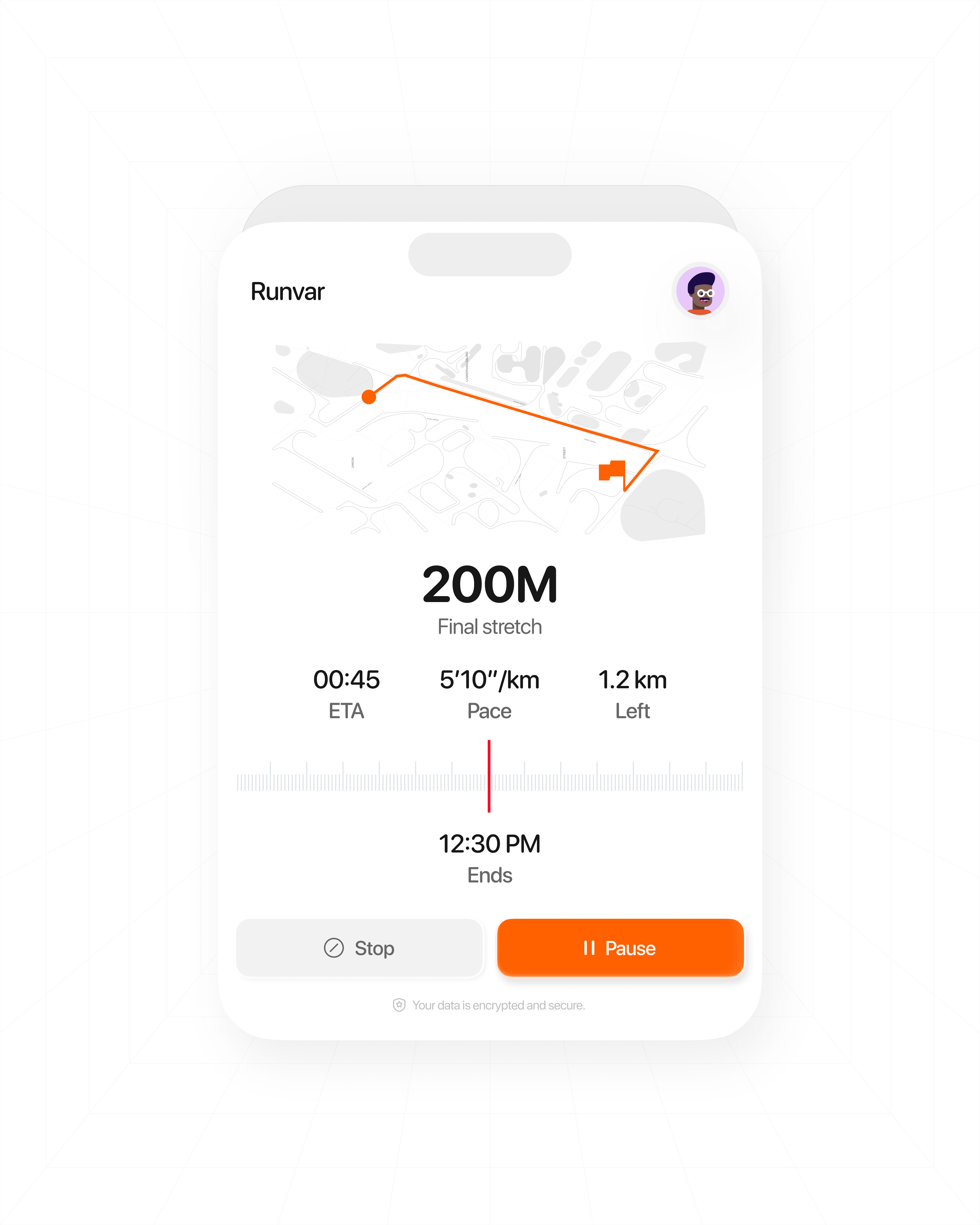 Run Tracker UI Component clean fitness graphic design minimal run strava tech ui