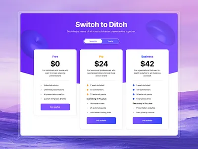 SaaS Pricing Plans 3d b2b branding cards clean ui figma gradient graphic design interface logo plans pricing page pricing table purple saas subscription ui ui design web design web layout