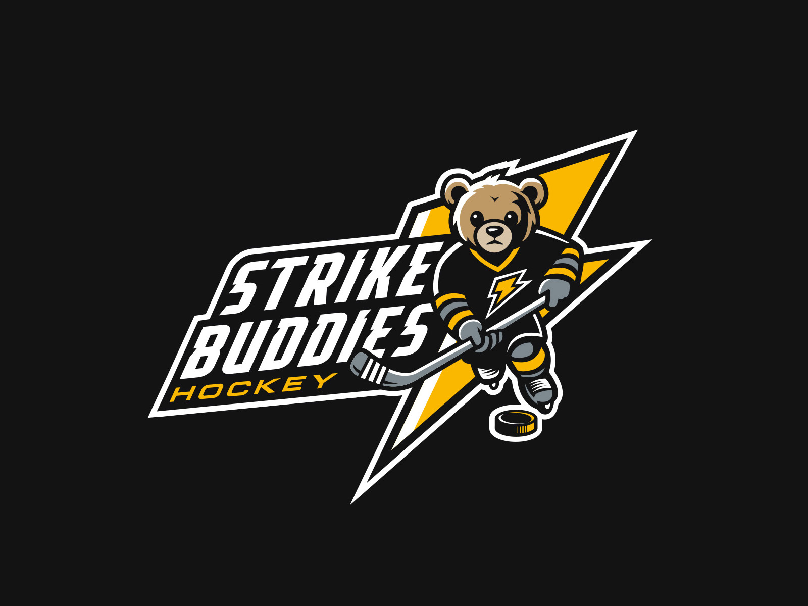 Strike Buddies - Youth Hockey Team Mascot Logo design bear logo brand identity branding graphic design hockey logo illustration logo logo design mascot team logo
