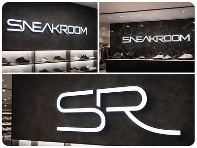 SNEAKROOM Branding Concept — Modern Retail Signage & Logo Icon brand design brand identity brand identity design branding design icon lettering logo logo design logo designer logo icon luxury minimal monogram retail shoes sneakers streetwear typography wordmark