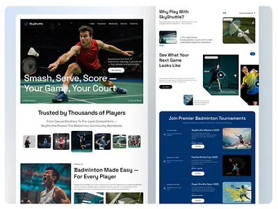 SkyShuttle — Modern Sports & Activity Booking landing page active lifestyle activity platform badminton booking system court booking fitness ui gym website hero section landing page mehbubur rahman modern interface recreation reservation app saas design sports website tournament ui ux web design website website design