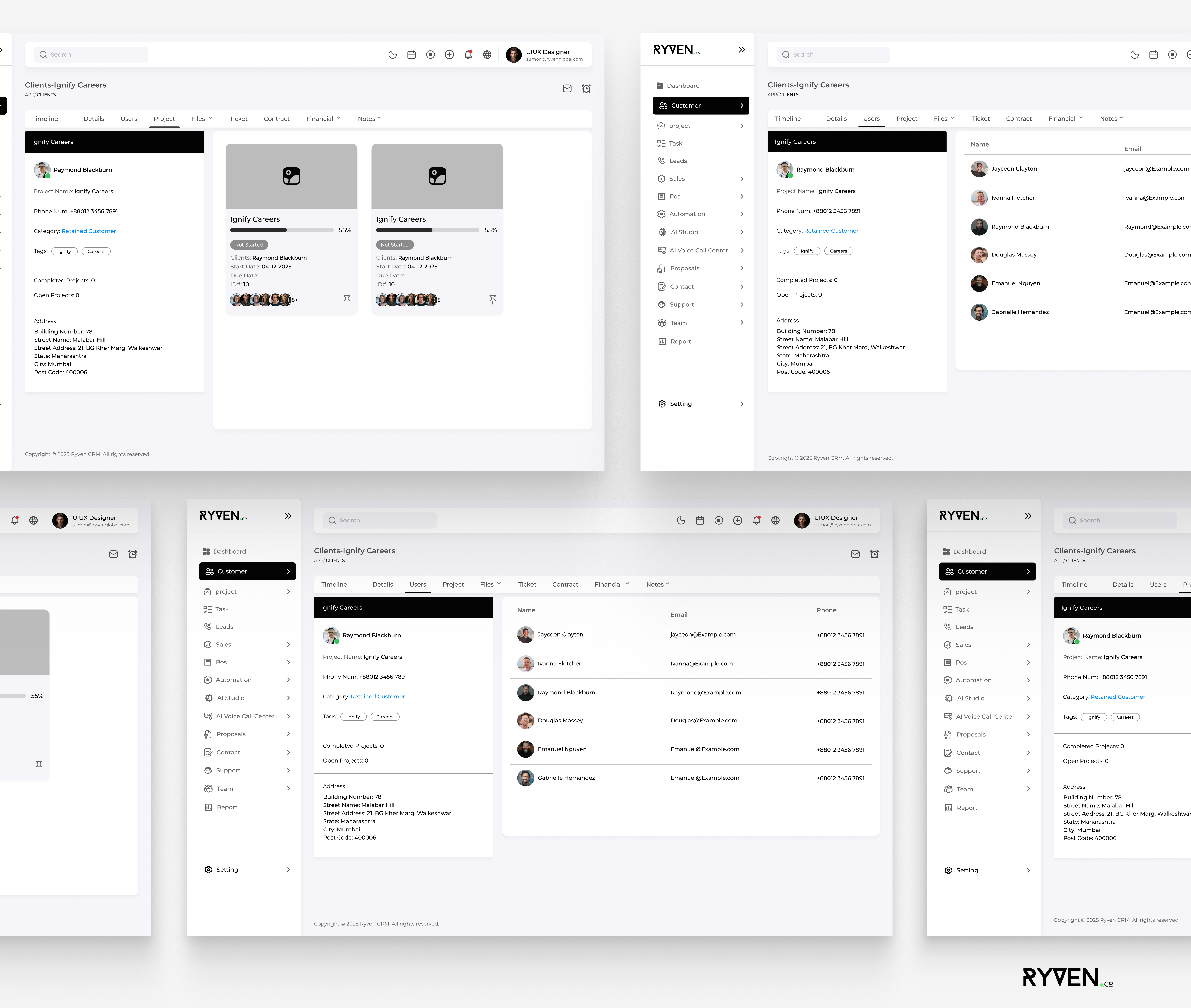 Ryven CRM — Client Management Dashboard UI cleanui clientmanagement crm crmsaas crmsaasdesign crmui dashboarddesign designforusers designsystem designthinking enterpriseui figmadesign minimalui moderndashboard productdesign saasdesign uidesign userexperience uxdesign webappui